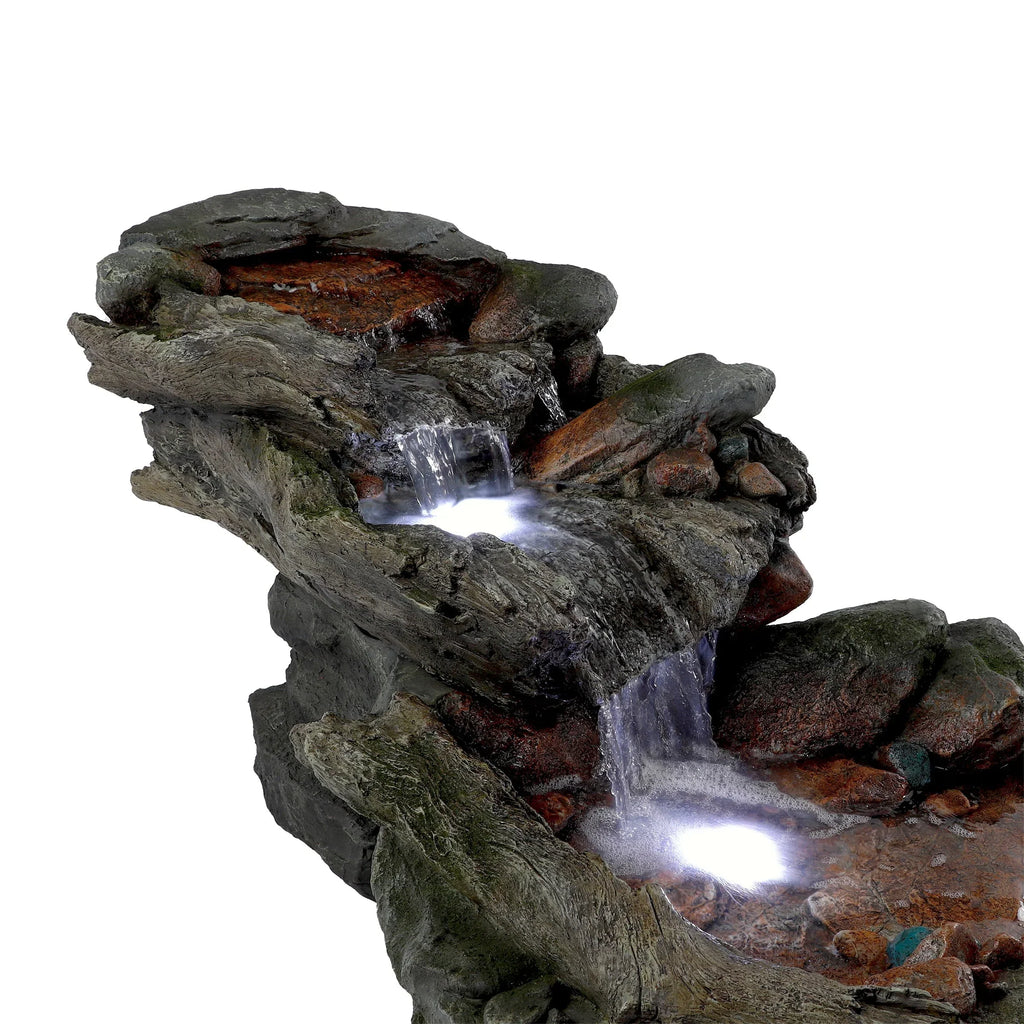 Nouveauté 2026 – Fontaine d'extérieur à 3 niveaux en pierre de forêt tropicale avec éclairage LED, Alpine Corporation