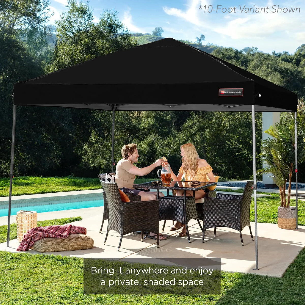 Nouveauté 2026 – Best Choice Products 3,66 m x 3,66 m - Abri pliant facile à monter avec installation en un clic, sac à roulettes et 4 sacs de lestage - Bleu marine