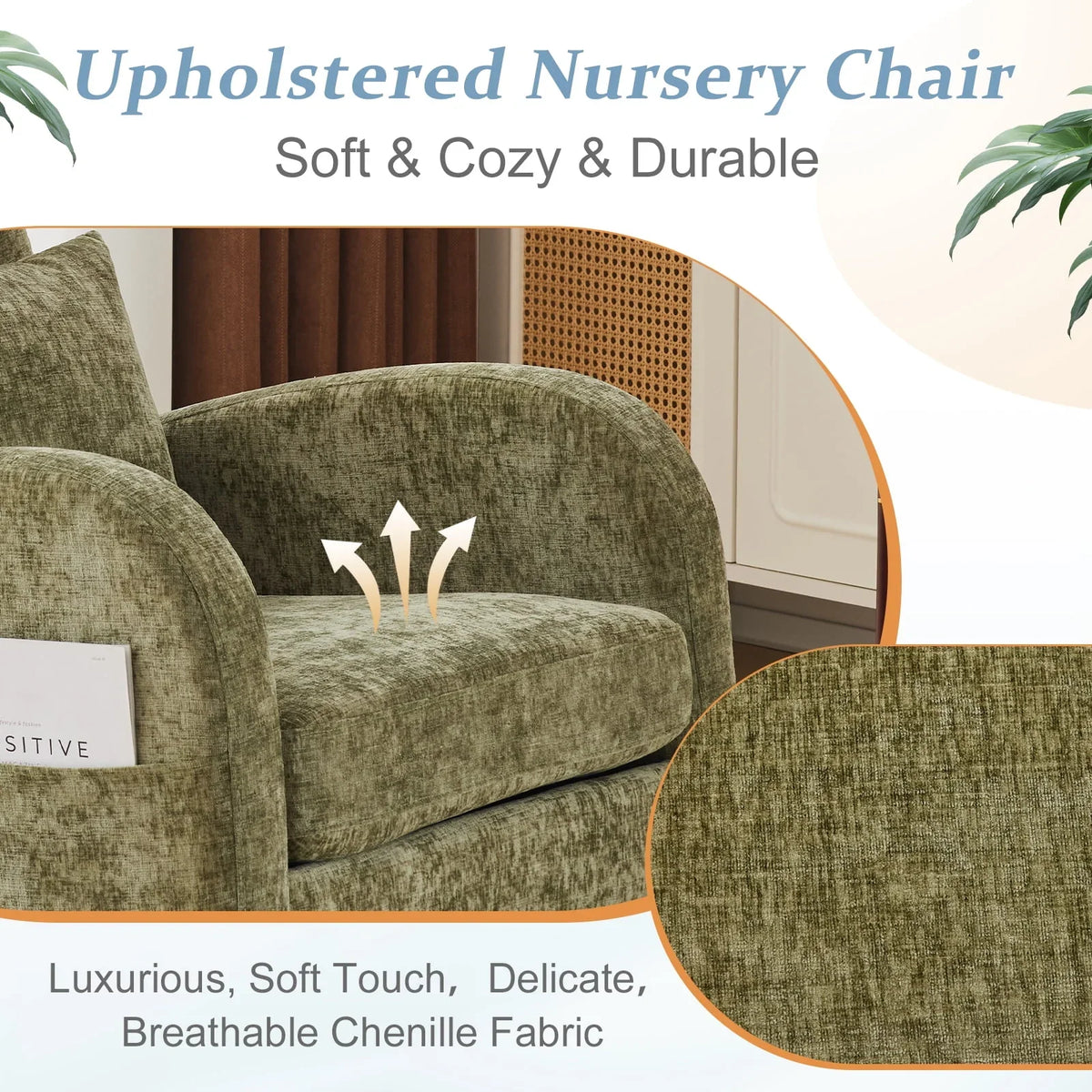 Nouveauté 2026 – Fauteuil à bascule Ktaxon , fauteuil de lecture inclinable, confortable, revêtu de velours peluche, canapé à bascule une place, beige, idéal pour le salon, la chambre d'enfant ou la chambre à coucher