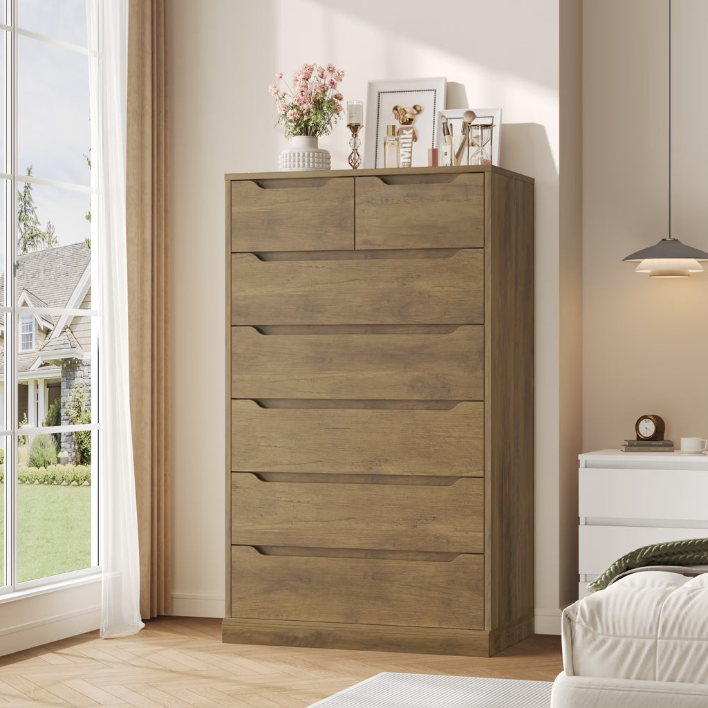 Nouveauté 2026 – Commode blanche Homfa 7 tiroirs, 130 cm de hauteur, meuble de rangement en bois avec base stable améliorée, commode verticale pour chambre ou salon