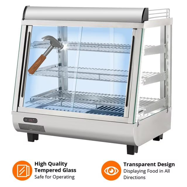 Nouveauté 2026 – Vitrine chauffante commerciale 36", vitrine chauffante de comptoir, chauffe-plats commercial avec étagères réglables, portes coulissantes en verre, armoire chauffante électrique à 3 niveaux