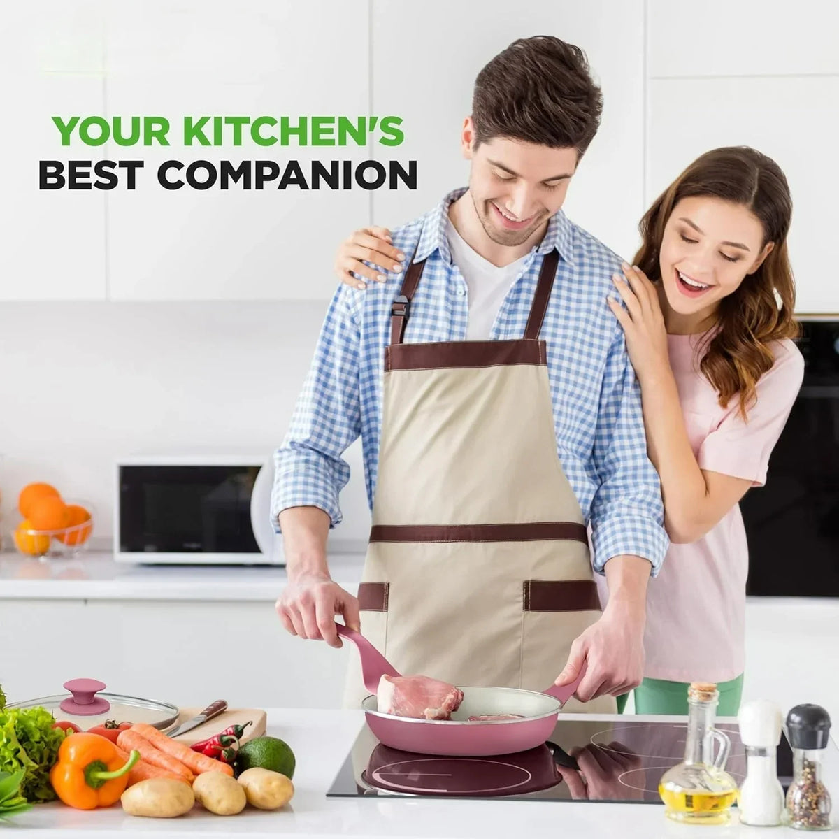 Nouveauté 2026 – Ensemble de cuisine 54 pièces – Ensemble complet de casseroles et poêles en céramique antiadhésive avec ustensiles, moules à pâtisserie et couteaux, compatible gaz, électrique et induction, rose poudré – Indispensables pour la cuisin