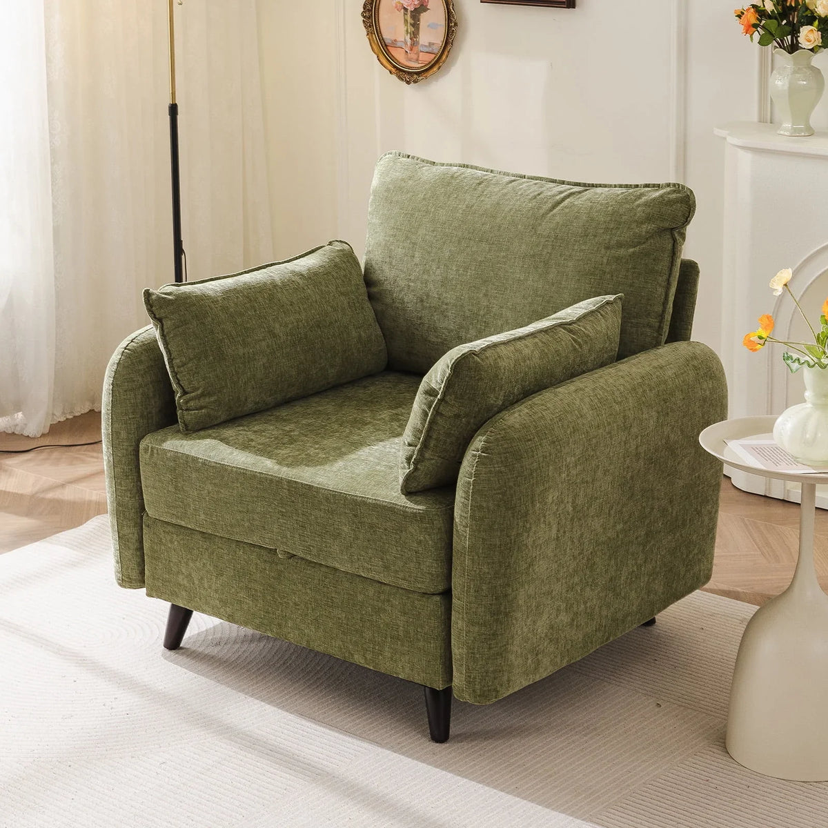 Nouveauté 2026 – Fauteuil d'appoint surdimensionné Rexulqo avec rangement intégré, confortable pour le salon, livré avec 2 coussins décoratifs, fauteuil rembourré style milieu du siècle, assise profonde de 62 cm, fauteuil de lecture pour chambre ou b