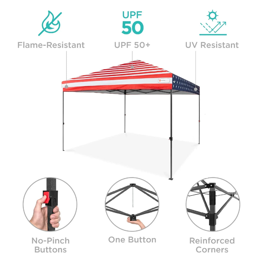 Nouveauté 2026 – Best Choice Products 3,66 m x 3,66 m - Abri pliant facile à monter avec installation en un clic, sac à roulettes et 4 sacs de lestage - Bleu marine
