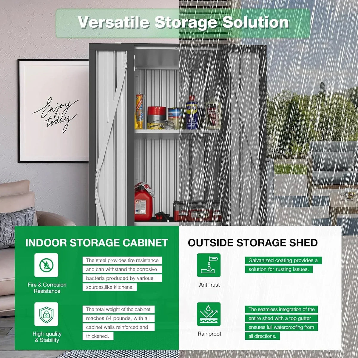 Nouveauté 2026 – Armoire de rangement extérieure AECOJOY pour jardin et terrasse, un meuble de rangement en métal avec portes et étagères, de couleur grise