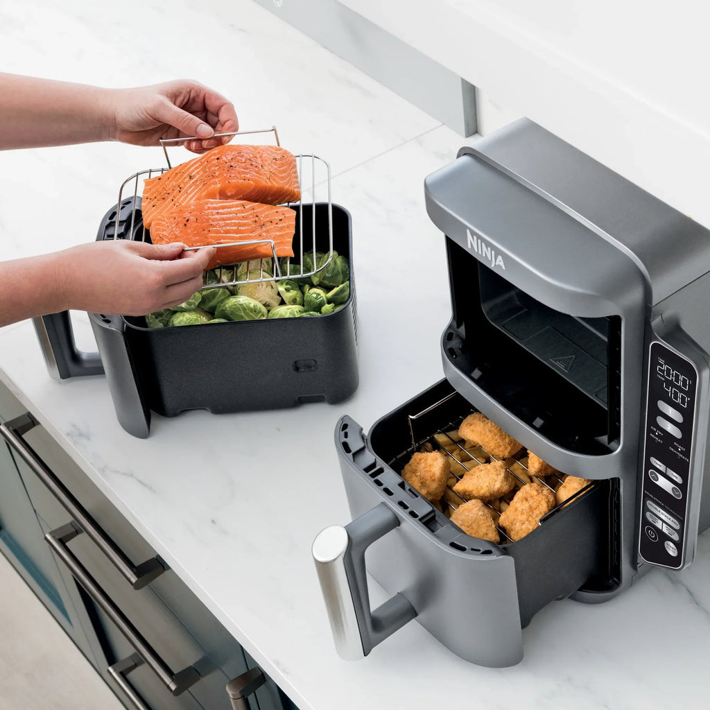 Nouveauté 2026 – Friteuse à air Ninja DoubleStack XL à 2 paniers, technologie DoubleStack permettant de cuire 4 aliments simultanément, conception compacte, 10 pintes, 4 en 1, Smart Finish & Match Cook, SL400