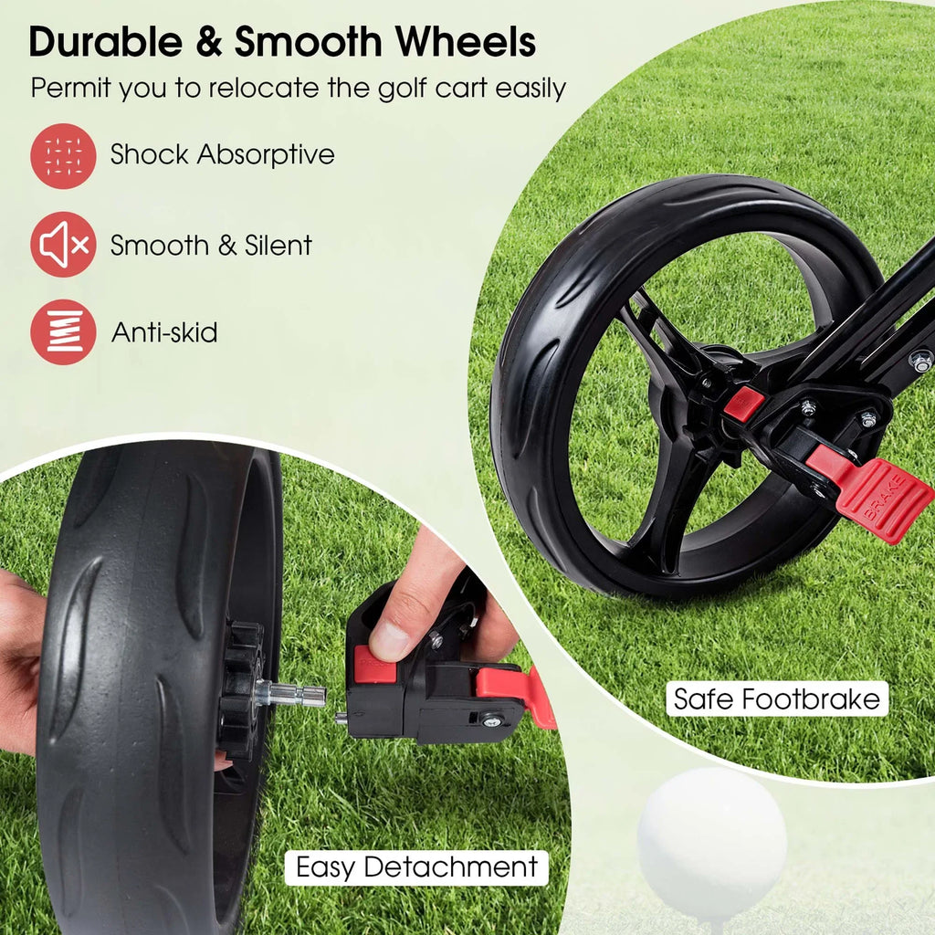 Nouveauté 2026 – Chariot de golf pliable à 3 roues en acier Costway avec porte-parapluie