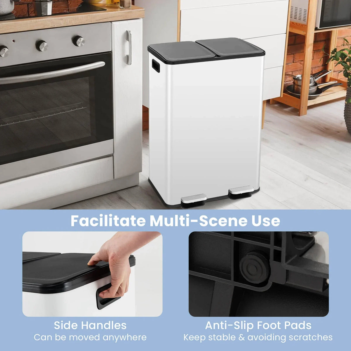 Nouveauté 2026 – Poubelle à pédale double marche Costway 16 gallons (60 litres) argentée, en acier inoxydable