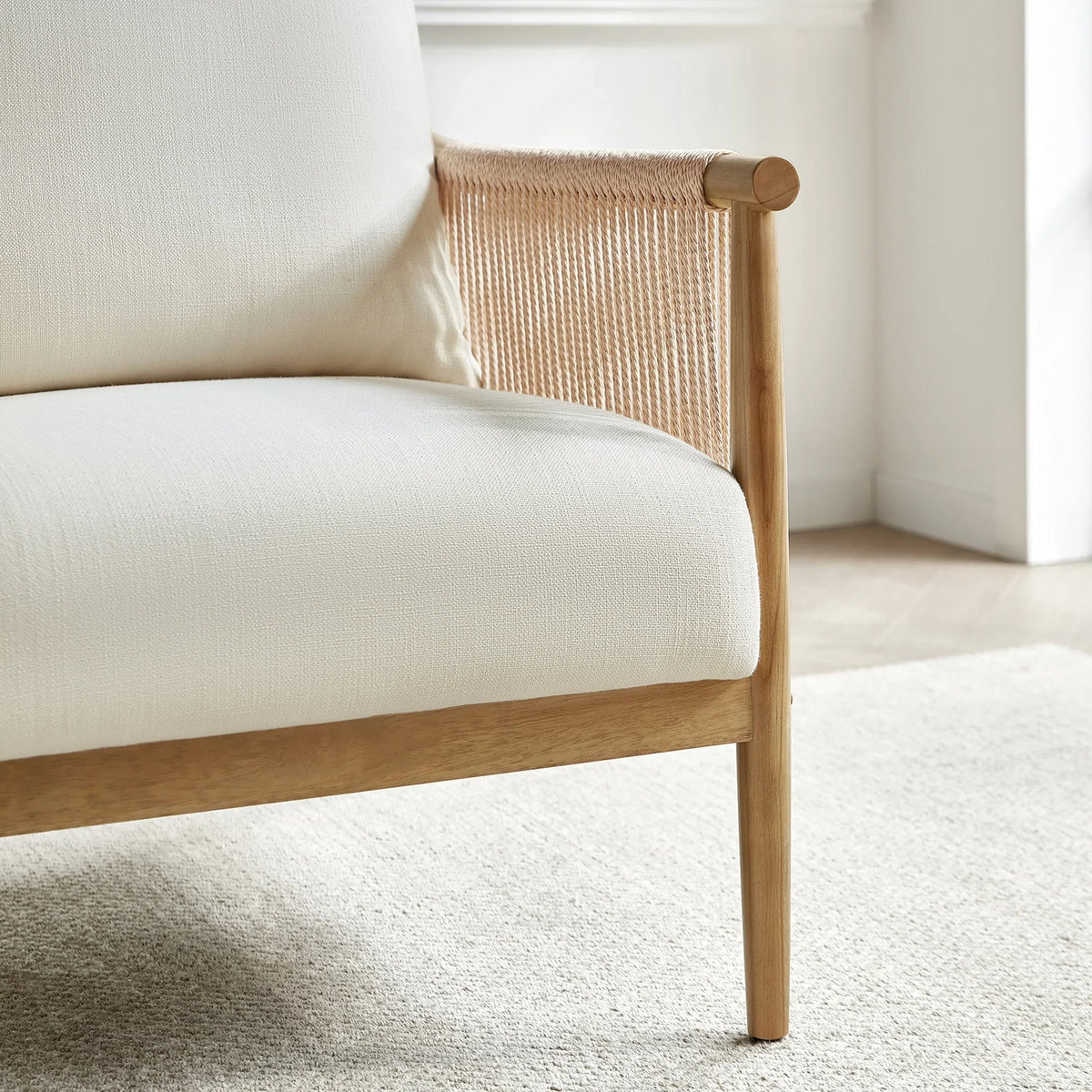 Nouveauté 2026 – Fauteuil d'appoint moderne CHITA , fauteuil tressé pour salon, crème