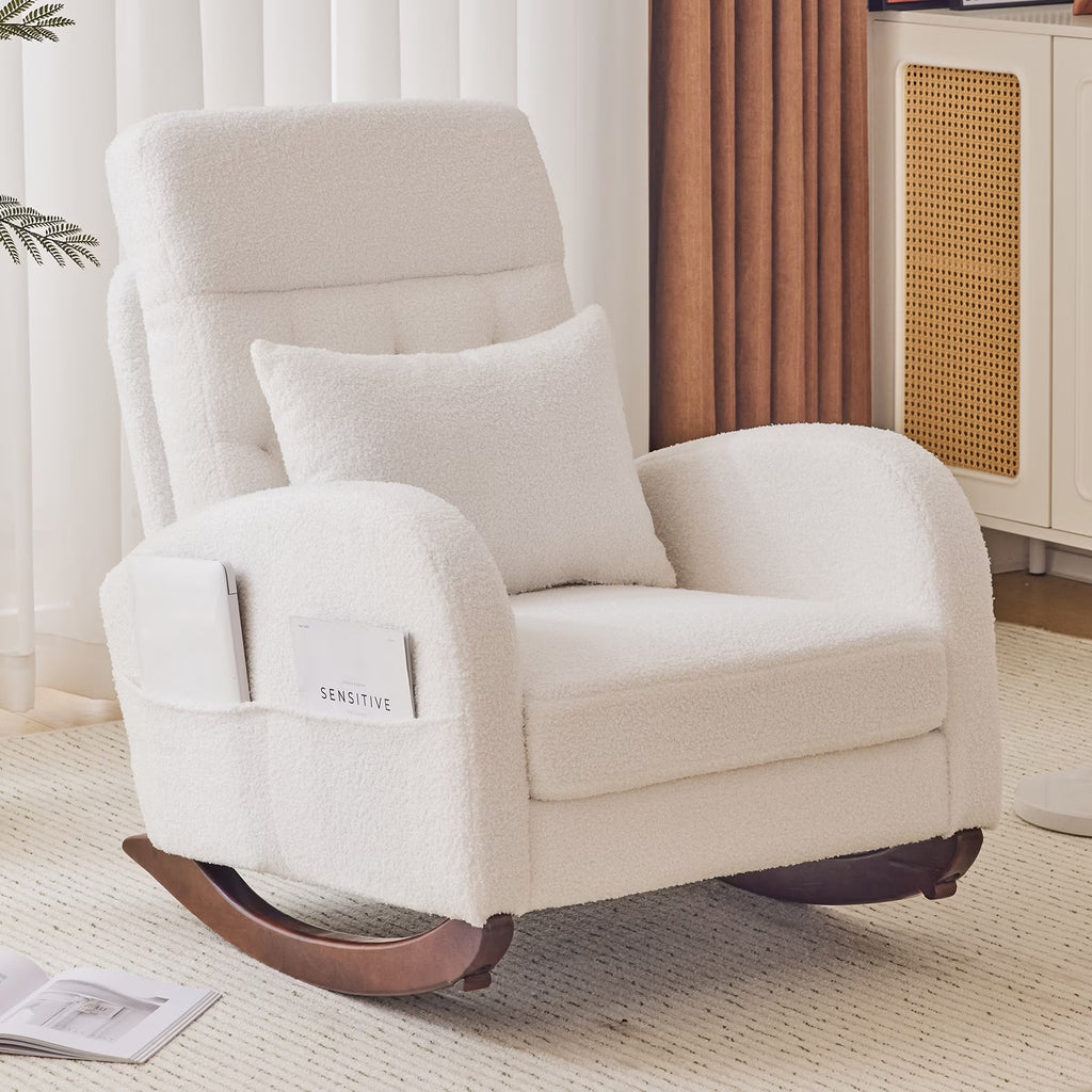 Nouveauté 2026 – Fauteuil à bascule Ktaxon , fauteuil de lecture inclinable, confortable, revêtu de velours peluche, canapé à bascule une place, beige, idéal pour le salon, la chambre d'enfant ou la chambre à coucher