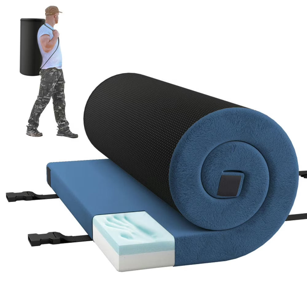 Nouveauté 2026 – Matelas de camping pliable Spaco avec coussin en mousse haute densité et fond antidérapant, matelas gonflables et sacs de couchage pour l'extérieur (jardin, cour, bleu marine