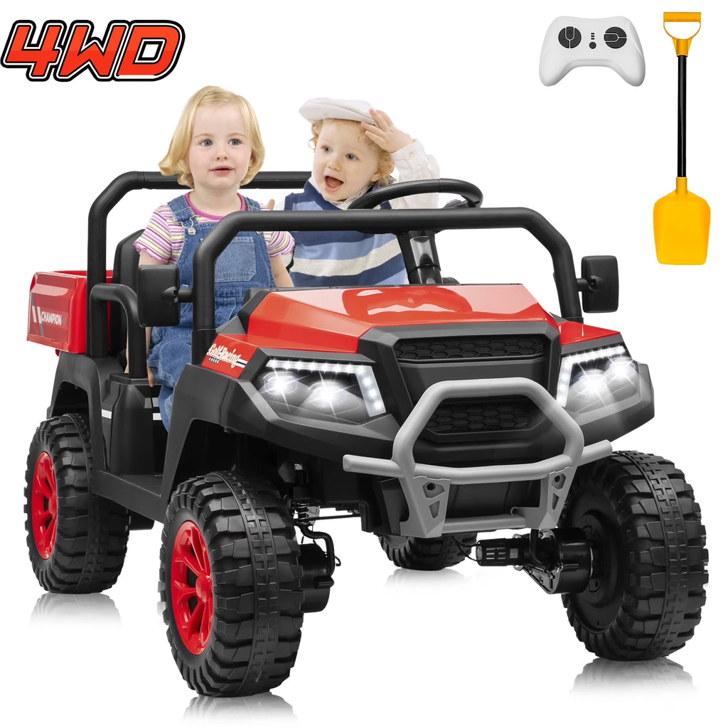 Nouveauté 2026 – Joyracer , véhicule tout-terrain électrique (UTV) 24 volts pour enfants, 2 places, avec télécommande. Voiturette de golf électrique avec 4 moteurs de 200 W, remorque inclinable et pelle, suspension à ressorts sur les 4 roues, musique