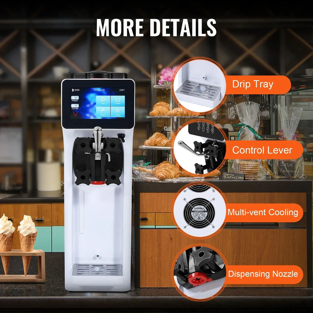Nouveauté 2026 – Machine à glace commerciale KFFKFF , 2,7-4 gal/10-15 L/h, trémie de 4 L, une seule saveur, machine à glace molle de comptoir, nettoyage automatique, pré-refroidissement