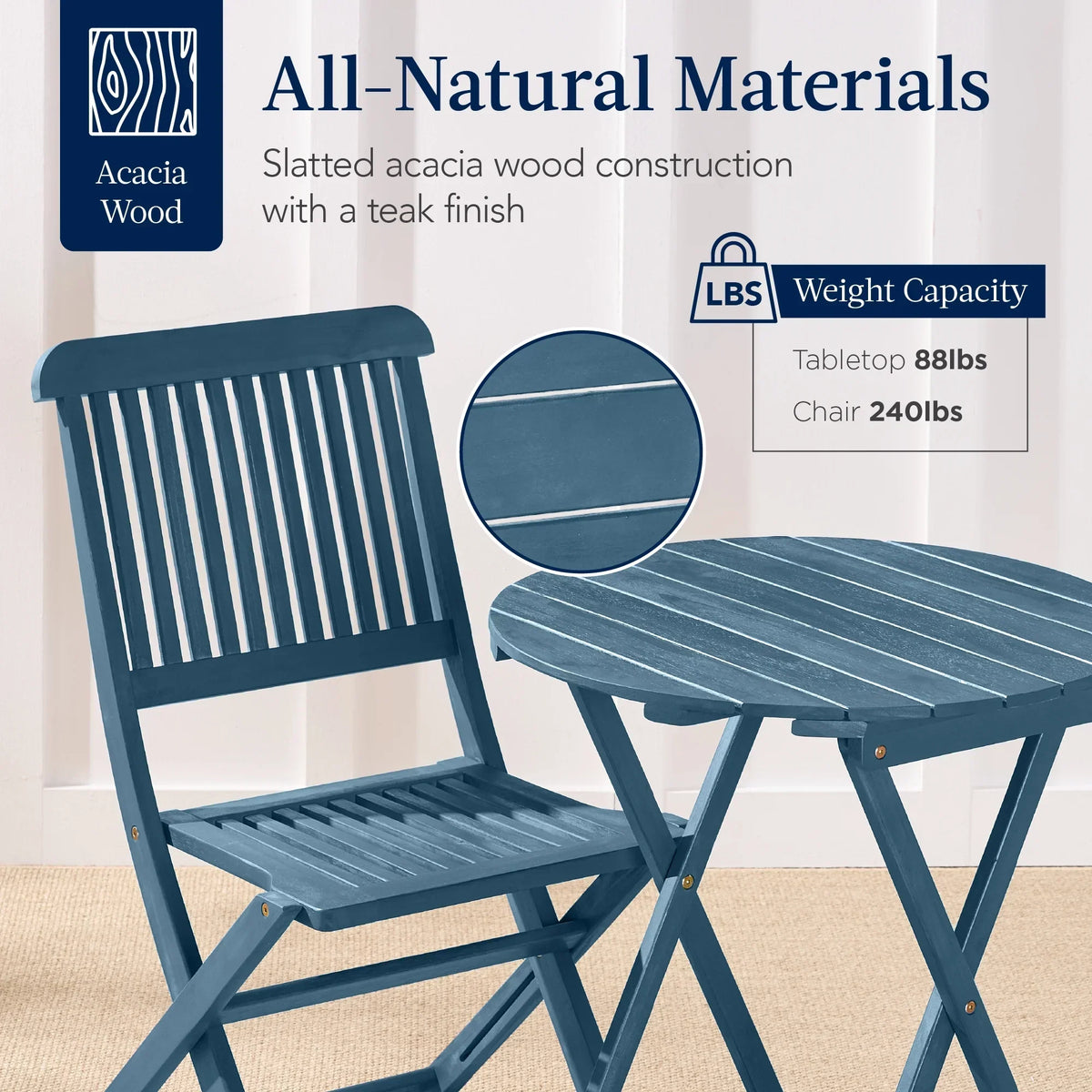 Nouveauté 2026 – Ensemble bistro 3 pièces en bois d'acacia Best Choice Products , mobilier de patio pliant avec 2 chaises et une table - Naturel