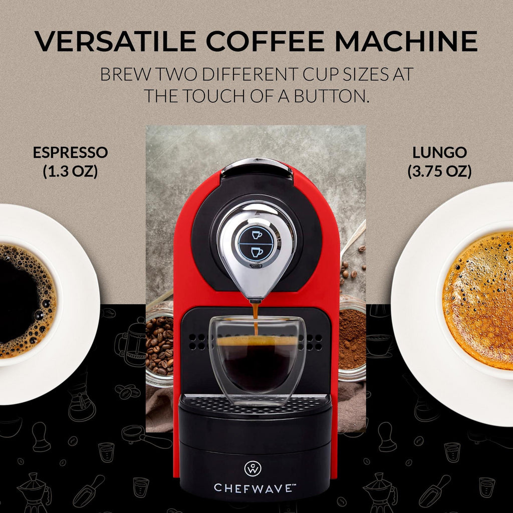 Nouveauté 2026 – Machine à expresso ChefWave pour capsules Nespresso (rouge), porte-capsules et tasses inclus