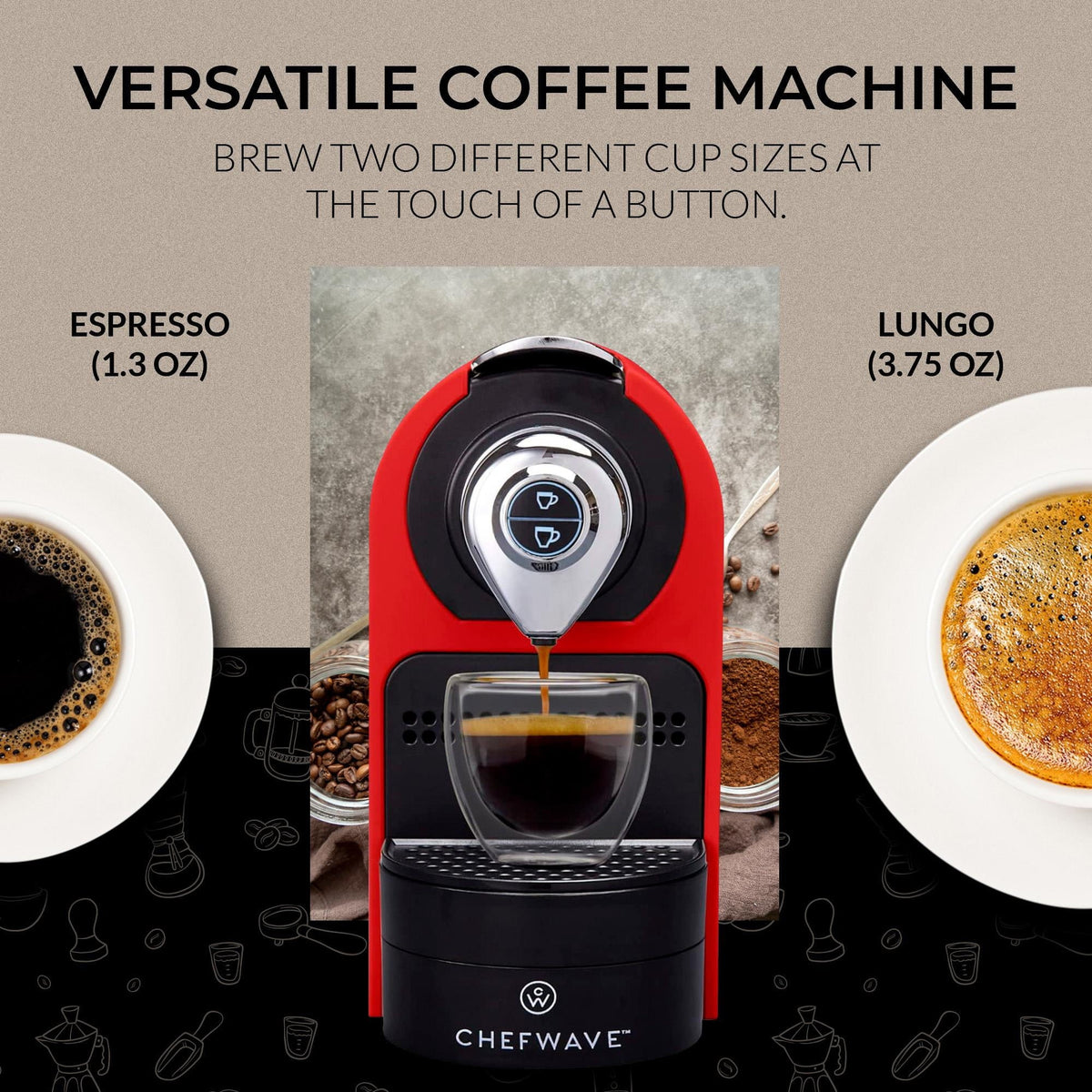 Nouveauté 2026 – Machine à expresso ChefWave pour capsules Nespresso (rouge), porte-capsules et tasses inclus