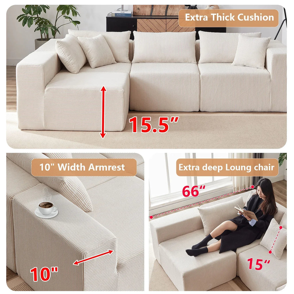 Nouveauté 2026 – Canapé d'angle modulaire en velours côtelé de 264 cm (104 pouces), ensemble de canapés de sol de luxe, mobilier d'intérieur rembourré, canapé compressé en mousse pour salon et chambre, combinaison libre de 4 pièces