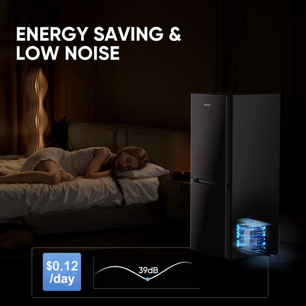 Nouveauté 2026 – Mini-réfrigérateur Upstreman 4 pi³ (113 L) avec congélateur inférieur, 2 portes, thermostat réglable et tablettes en verre amovibles, noir BM40