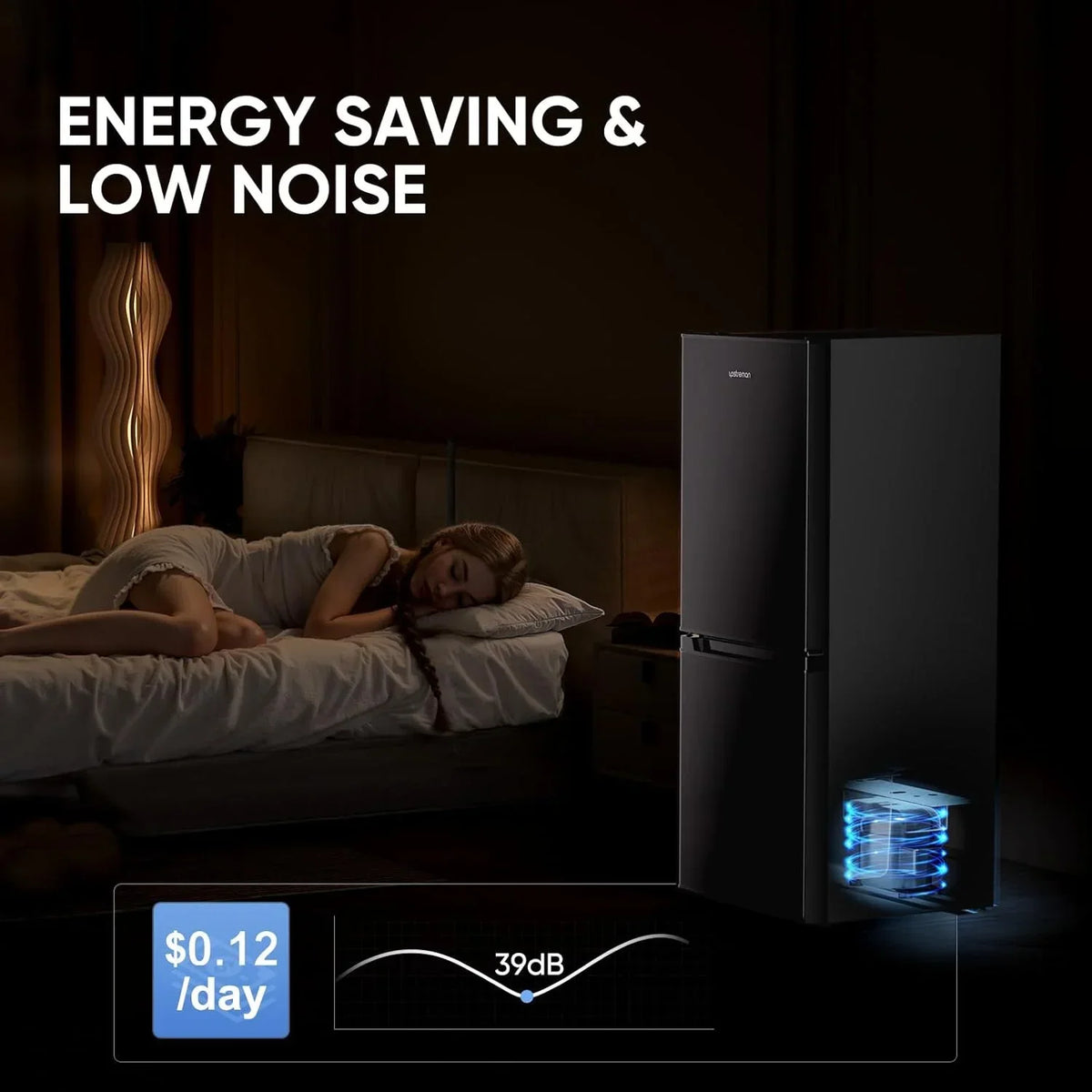 Nouveauté 2026 – Mini-réfrigérateur Upstreman 4 pi³ (113 L) avec congélateur inférieur, 2 portes, thermostat réglable et tablettes en verre amovibles, noir BM40