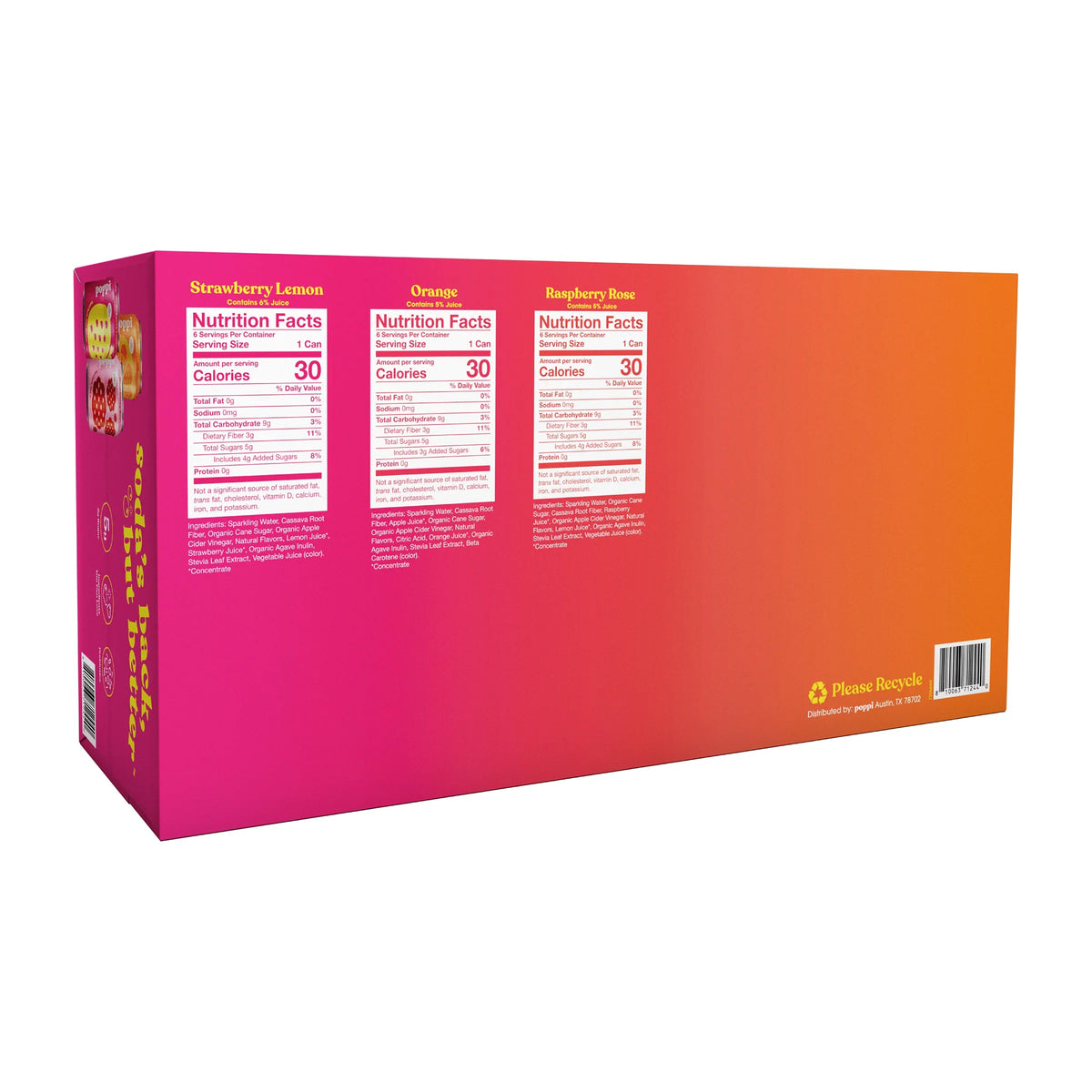 Nouveauté 2026 – Poppi Soda, Assortiment de saveurs Juicy Faves, 355 ml (12 oz liq.), paquet de 18