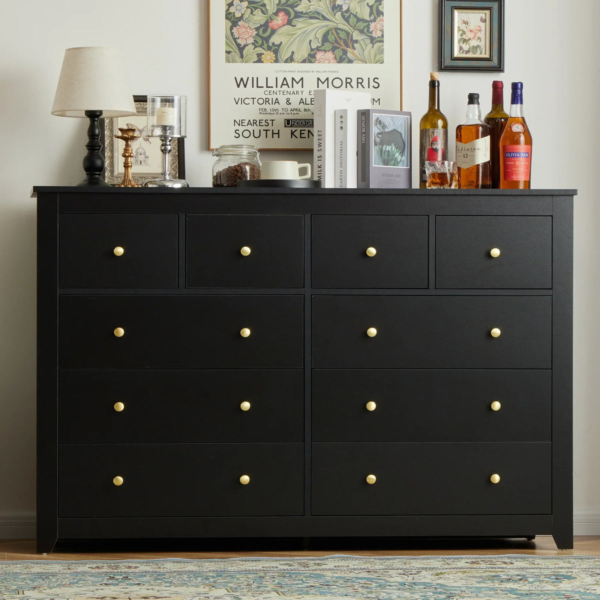 Nouveauté 2026 – Commode blanche EnHomee pour chambre à coucher, 10 tiroirs, commode moderne en bois, commode large pour adultes