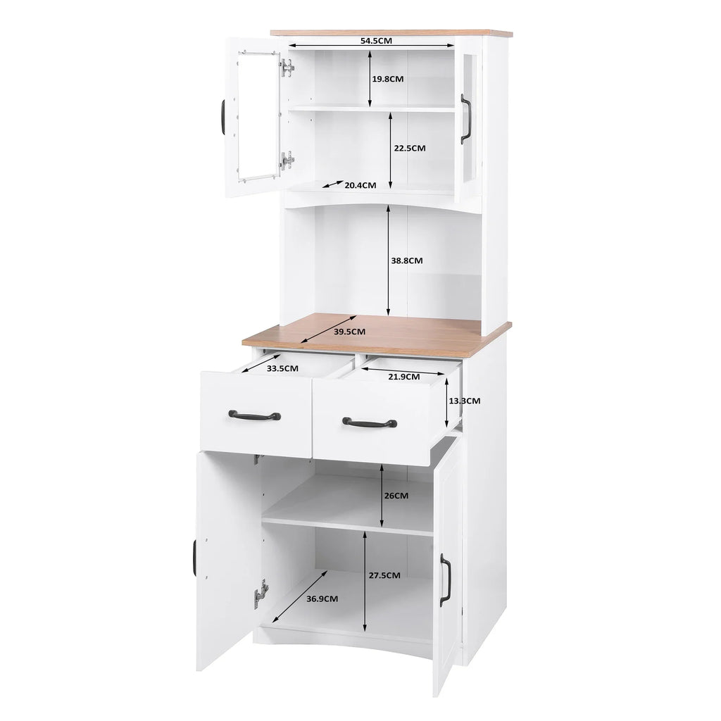 Nouveauté 2026 – ! Meuble de cuisine en bois blanc avec portes vitrées encadrées et tiroir, idéal pour ranger le garde-manger et le micro-ondes