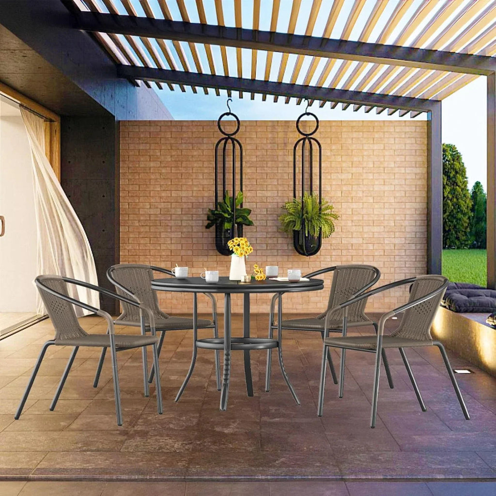 Nouveauté 2026 – Ensemble de 6 chaises de jardin ELPOSUN , chaises de patio en osier avec structure en métal, chaises empilables en rotin pour bistro, terrasse, jardin, porche, restaurant (noir