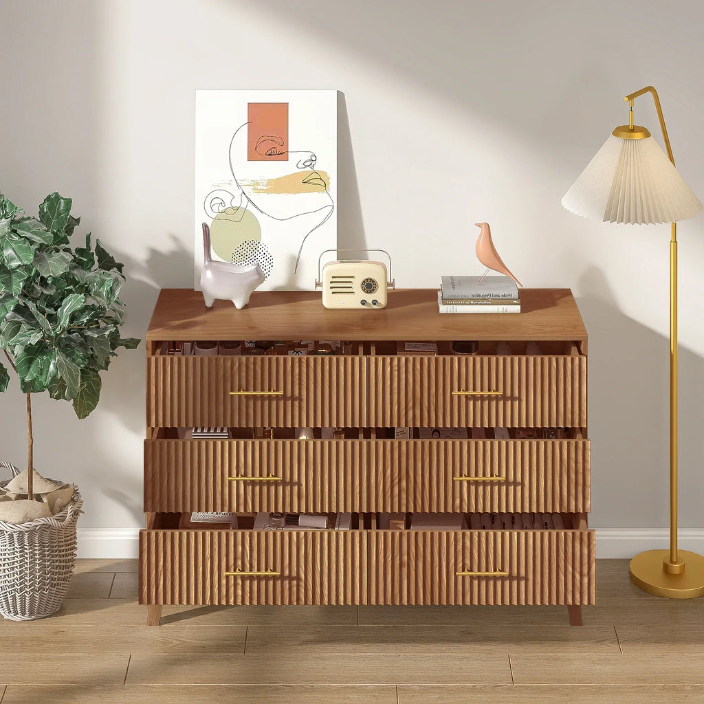 Nouveauté 2026 – Commode à 6 tiroirs Fluted , commode moderne large, commode double à 6 tiroirs
