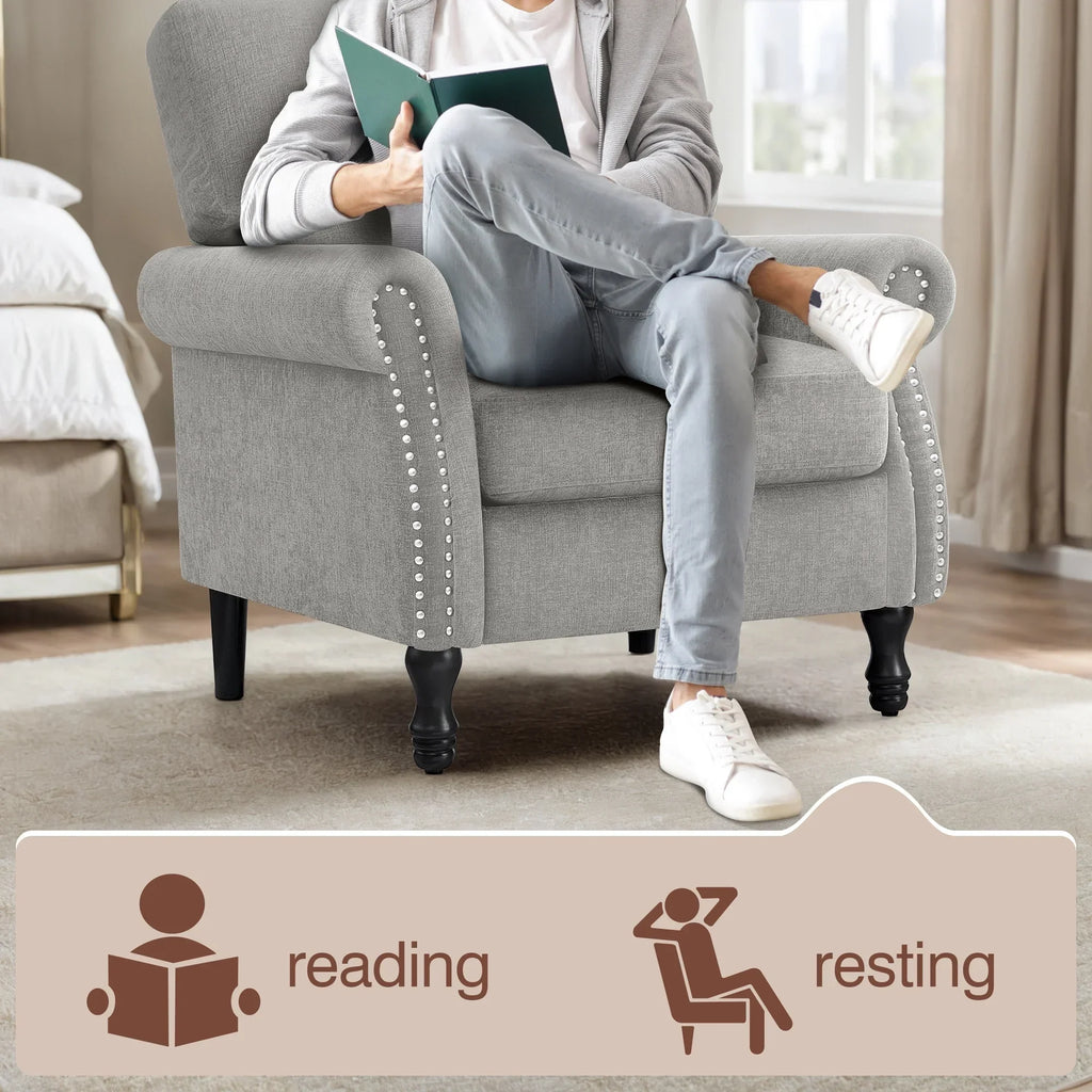 Nouveauté 2026 – Fauteuil d'appoint moderne COOLHUT , canapé une place confortable revêtu de tissu lin avec structure en bois massif, gris