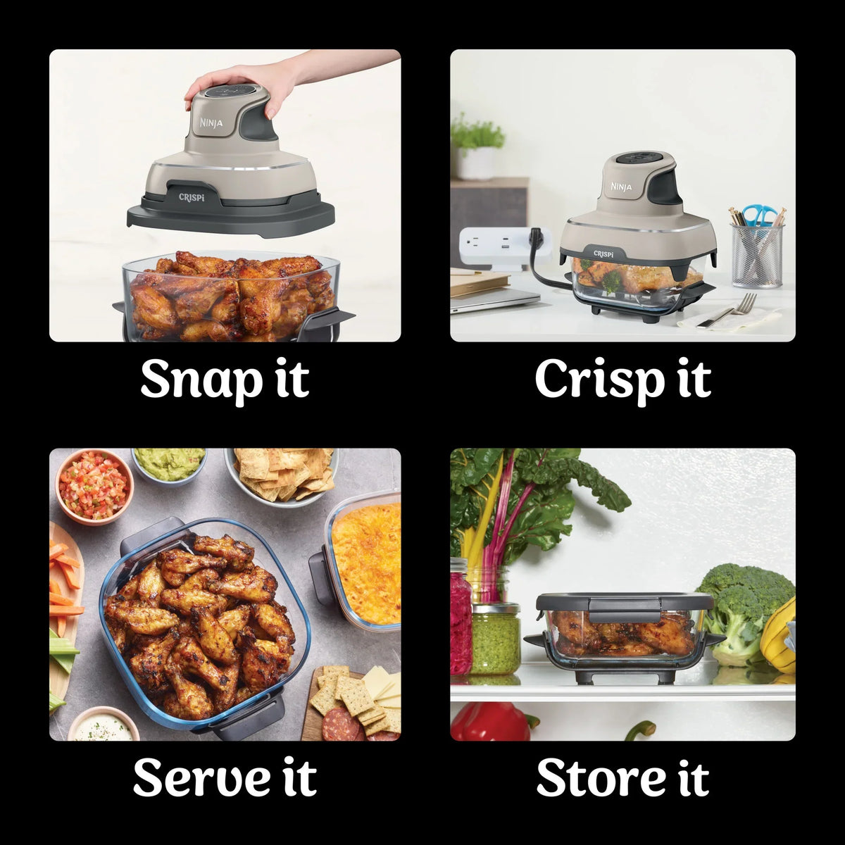 Nouveauté 2026 – Friteuse à air portable Ninja Crispi 4-en-1 en verre , récipients de 4 pintes et 6 tasses, Cyberspace