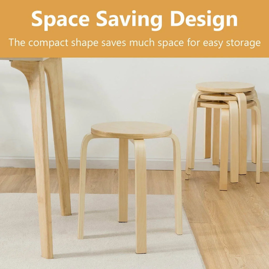 Nouveauté 2026 – Ensemble de 4 tabourets empilables de 45,7 cm (18 po) avec dossier inclinable, en bois, pour salle à manger et décoration intérieure