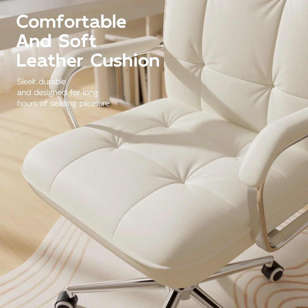Nouveauté 2026 – Fauteuil de bureau Solfway blanc , fauteuil de bureau pivotant en cuir avec roulettes et accoudoirs rembourrés, fauteuil de direction pour adultes