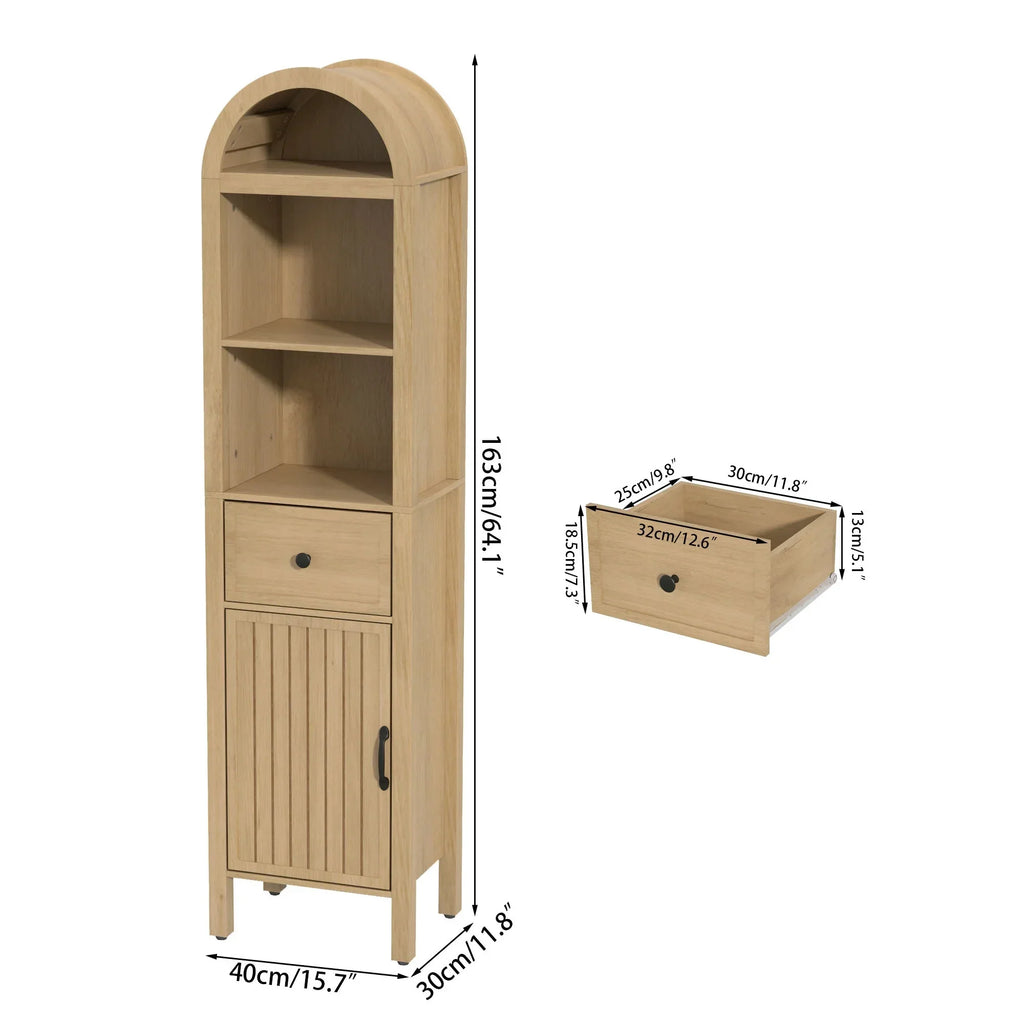 Nouveauté 2026 – Armoires de rangement hautes pour salle de bain Fiogmub avec portes et étagères, armoire à linge haute et étroite avec tiroir
