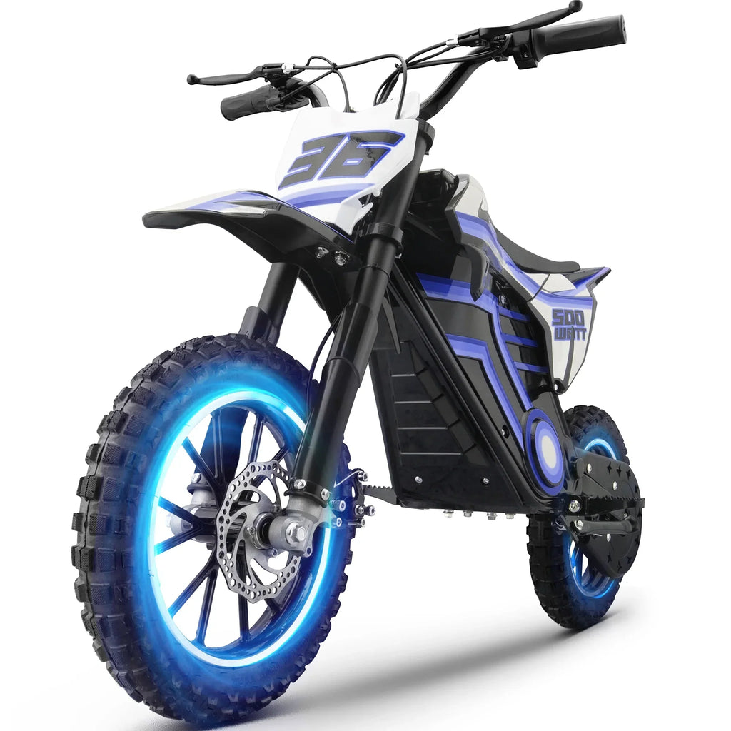 Nouveauté 2026 – Moto tout-terrain électrique QEASET , 500 W, pour enfants (garçons et filles) de 8 à 14 ans, bleue