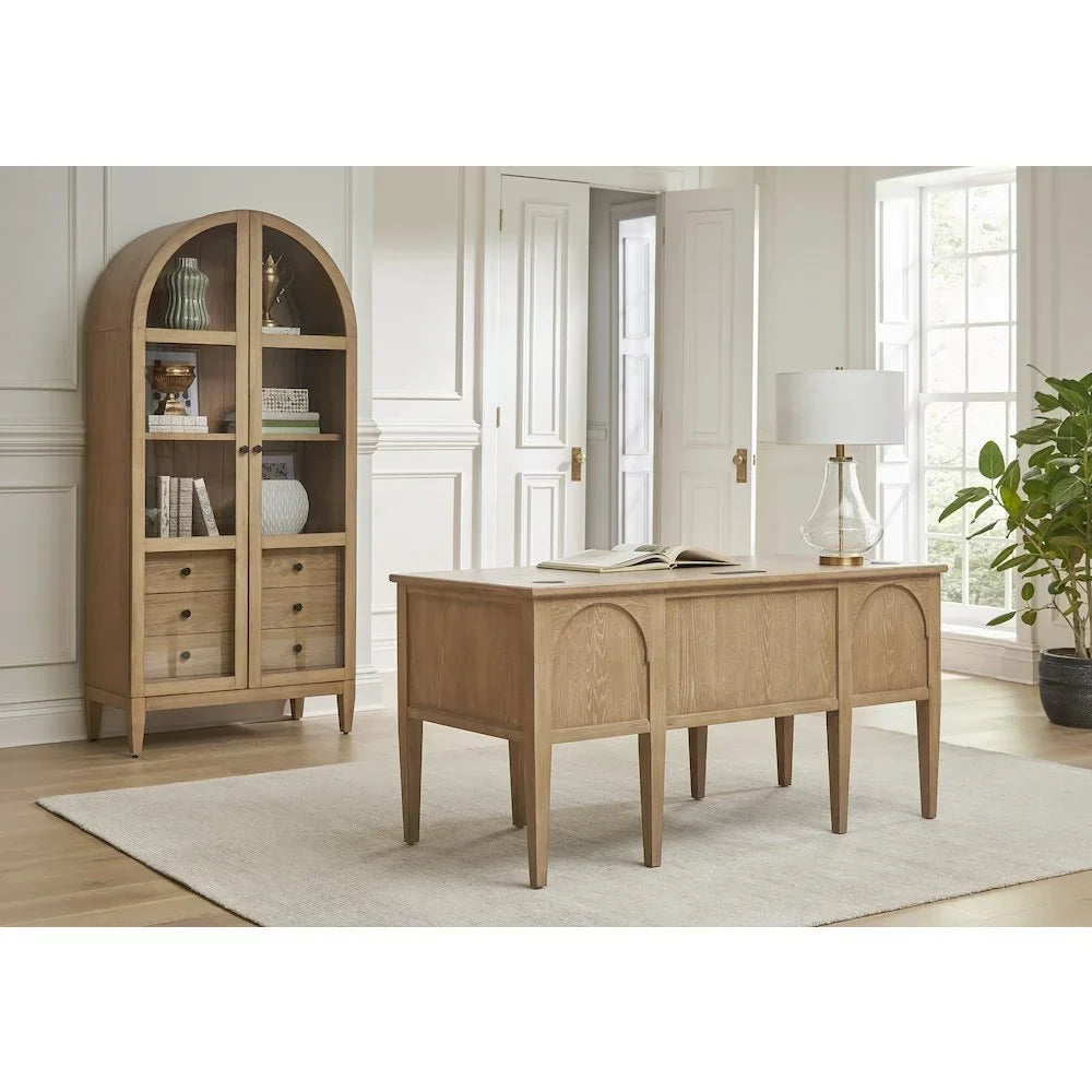 Nouveauté 2026 – Vitrine/bibliothèque cintrée en bois Modern , entièrement assemblée, marron clair