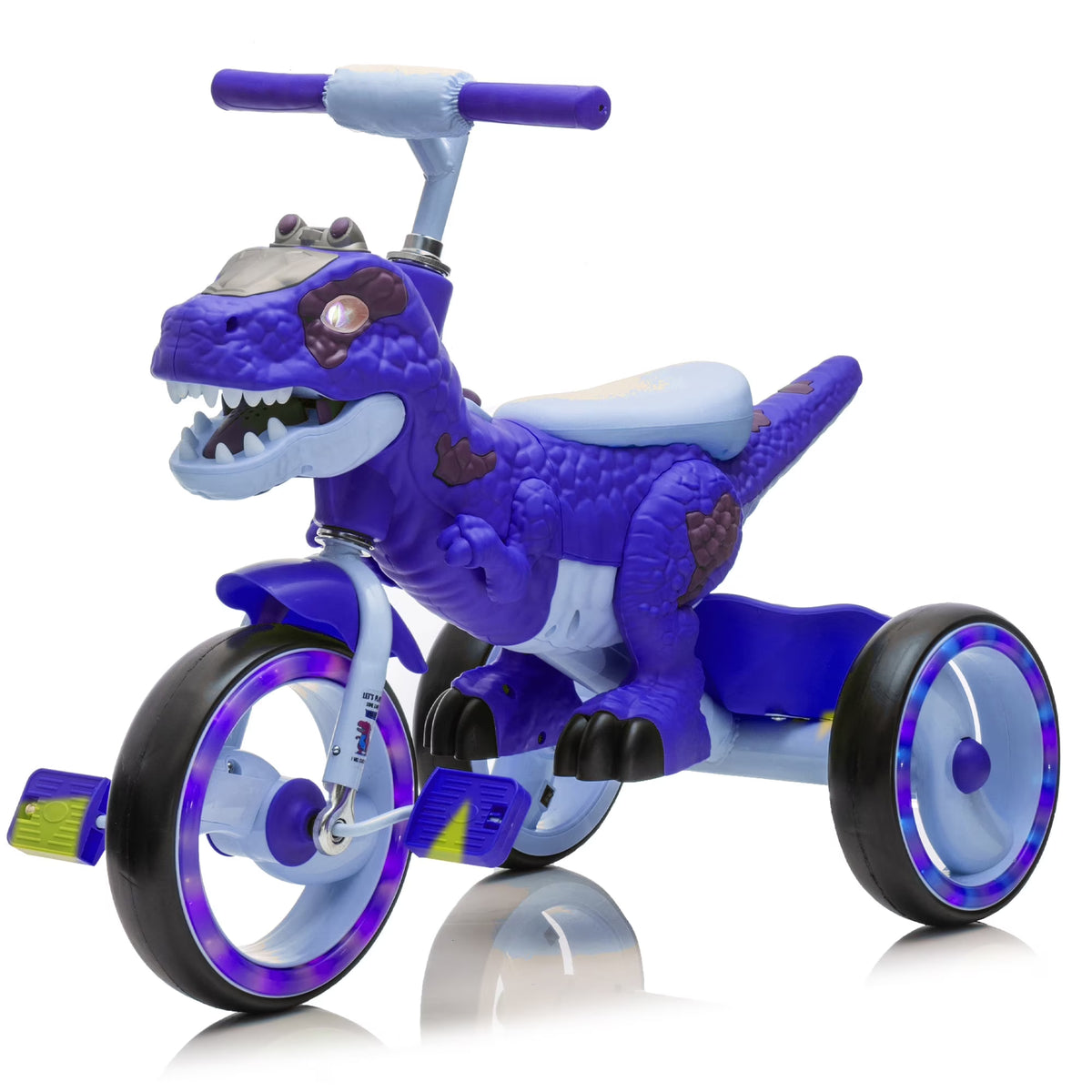 Nouveauté 2026 – Tricycle dinosaure Xuanlur pour enfants , avec larges roues lumineuses, pédales antidérapantes, panier arrière, musique et lumières LED, jouet idéal pour les enfants de 3 à 6 ans (vert