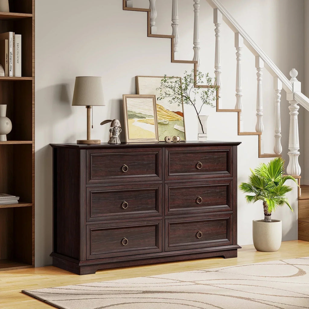 Nouveauté 2026 – Commode FAGAGA 6 tiroirs pour salon, meuble de rangement en bois pour chambre, blanc