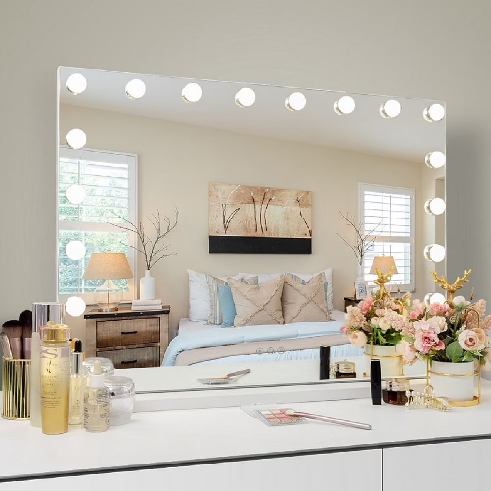 Nouveauté 2026 – Miroir de courtoisie Fenchilin , 81 x 58 cm, avec éclairage, chargement USB, à poser ou à fixer au mur, en métal blanc