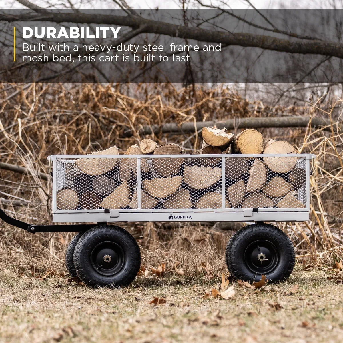 Nouveauté 2026 – Chariot utilitaire en acier Gorilla Carts, capacité de 1000 lb, modèle n° GOR1001-Com, pneus pneumatiques de 13 pouces