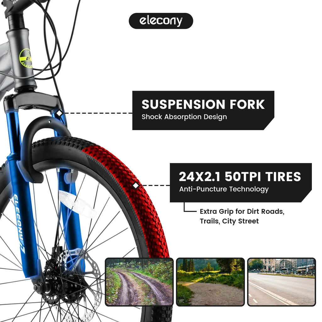 Nouveauté 2026 – Offre spéciale ! VTT Saver100 24 pouces pour garçons et filles, cadre en acier, 21 vitesses Shimano, freins à disque doubles et suspension avant