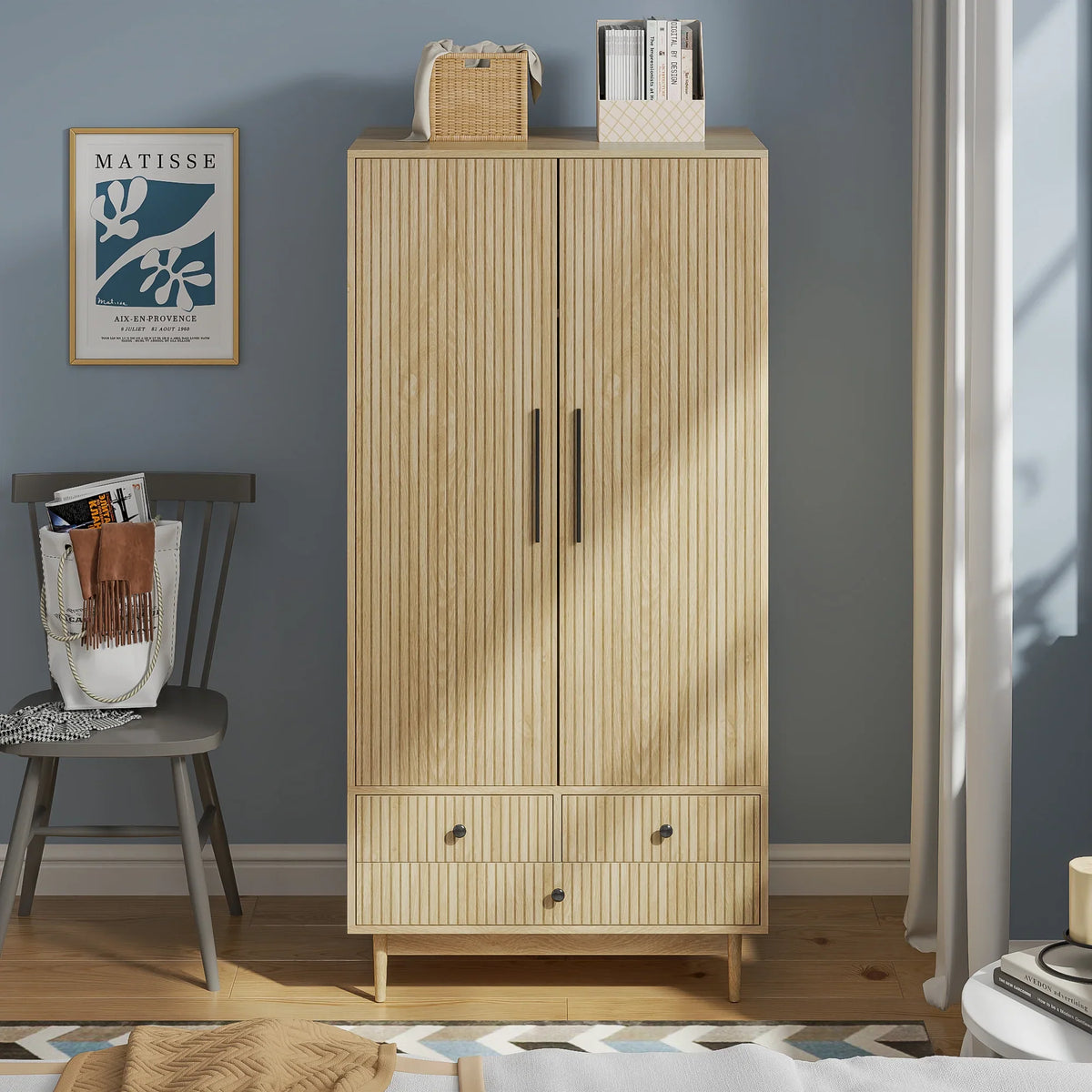 Nouveauté 2026 – Armoire-penderie Armoire , meuble de rangement avec tiroirs et penderie pour chambre à coucher, blanc