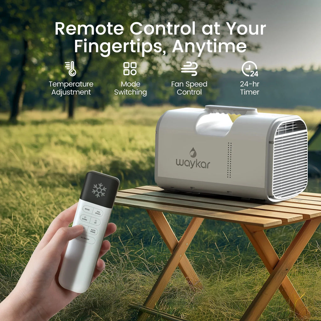 Nouveauté 2026 – Climatiseur portable Waykar 4500 BTU pour tente, camping, camping-car, 12 m², faible niveau sonore, télécommande