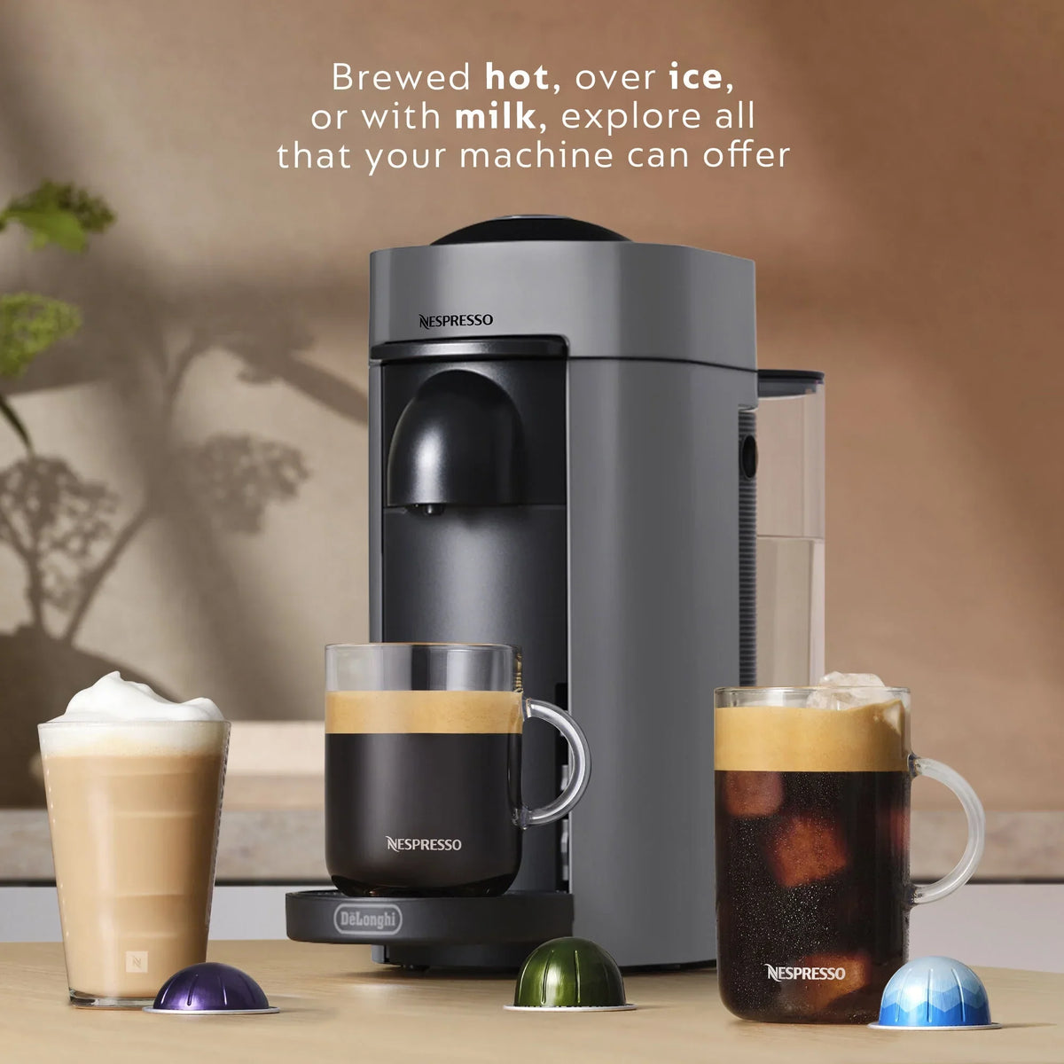 Nouveauté 2026 – Machine à café et expresso Nespresso Vertuo Plus de De'Longhi avec Aerocinno, grise, dosettes individuelles