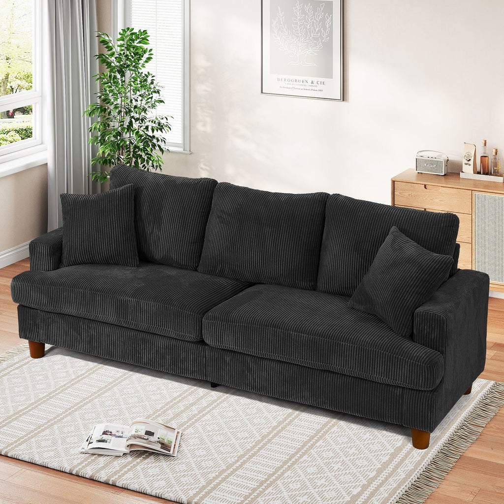 Nouveauté 2026 – Canapé 3 places en velours côtelé 221 cm (87 pouces), avec assises extra profondes, confortable et rembourré, idéal pour le salon. Comprend 2 coussins et est disponible en vert