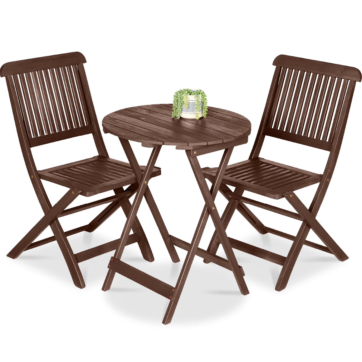 Nouveauté 2026 – Ensemble bistro 3 pièces en bois d'acacia Best Choice Products , mobilier de patio pliant avec 2 chaises et une table - Naturel
