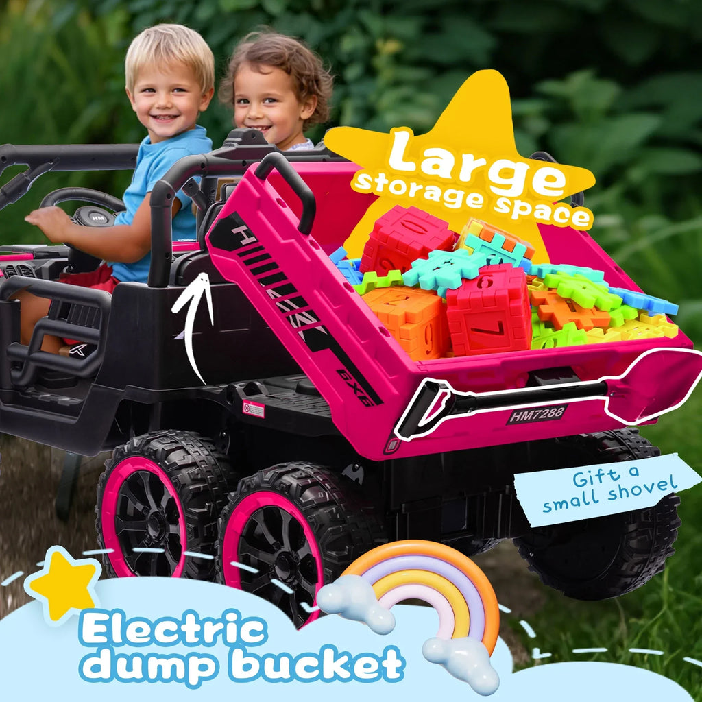 Nouveauté 2026 – Camion électrique Xuanlur 24V 2 places pour enfants , avec moteur 2x200W, benne basculante/pelle, pneus résistants, lumières LED, musique et télécommande, noir