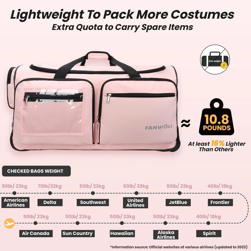 Nouveauté 2026 – Sac de danse Fegat avec portant - Sac de danse pliable à roulettes de 71 cm (28 pouces) pour compétitions, danse, spectacles, streamers et athlètes. Valise légère à roulettes