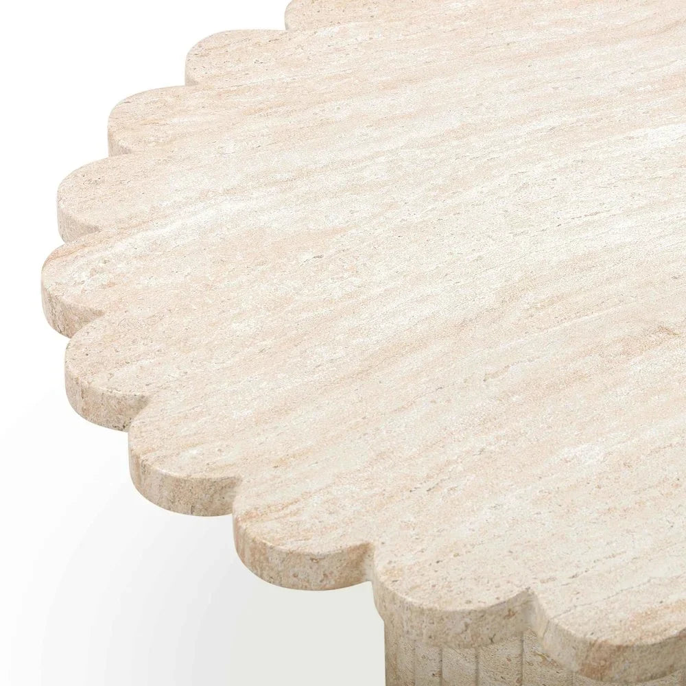 Nouveauté 2026 – Table basse d'intérieur/extérieur TOV Furniture Blossom, finition travertin lavé