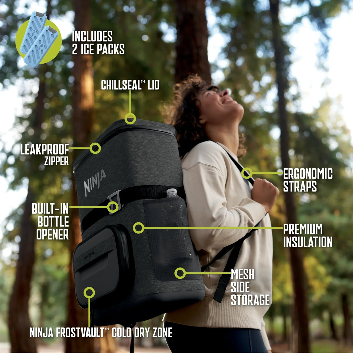 Nouveauté 2026 – Glacière souple Ninja Outdoor FrostVault Go 24 canettes avec zone froide et sèche, bleu bord de lac - FF124NV