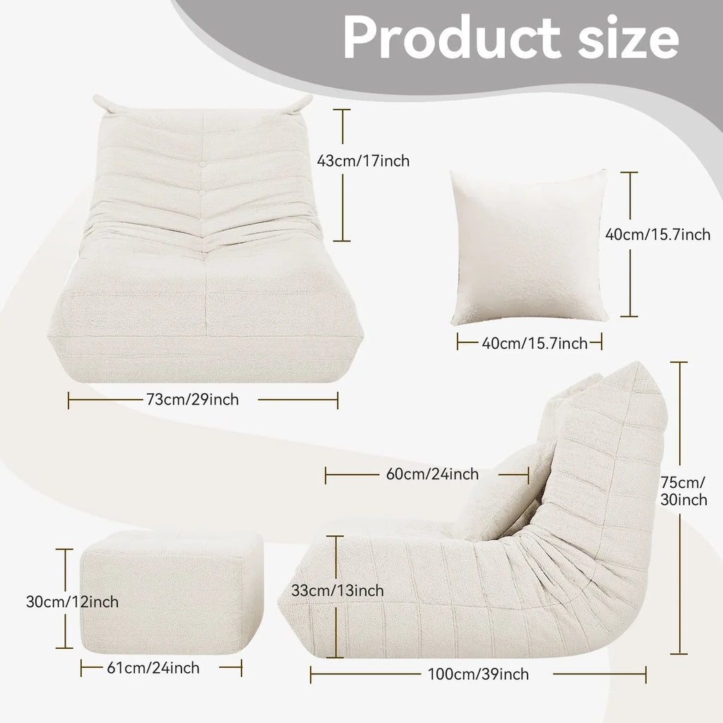 Nouveauté 2026 – Fauteuils poufs VFD pour adultes, pouf avec repose-pieds, canapé lounge confortable en mousse à mémoire de forme, fauteuil de lecture idéal pour la chambre et le salon, canapé de sol relaxant